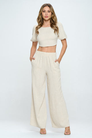 Shop Ivory RENEE C Linen Wide Leg Pants with Pockets - High-Quality U.S. Made Women’s Fashion with Free & Fast Shipping