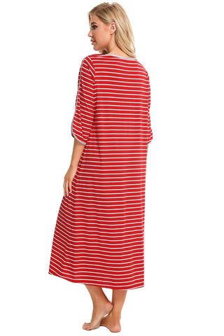 Shop Round Neck Three-Quarter Sleeve Midi Night Dress - High-Quality U.S. Made Women’s Fashion with Free & Fast Shipping