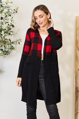 Shop Black Red Heimish Full Size Plaid Open Front Cardigan - High-Quality U.S. Made Women’s Fashion with Free & Fast Shipping