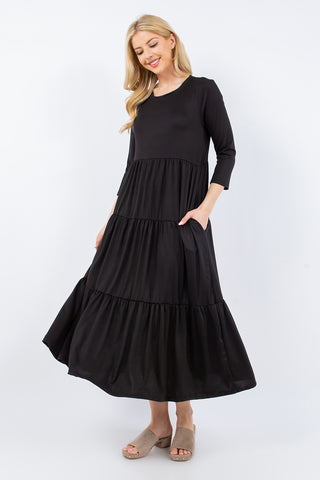 Shop Celeste Full Size Tiered Midi Dress with Pockets - High-Quality U.S. Made Women’s Fashion with Free & Fast Shipping