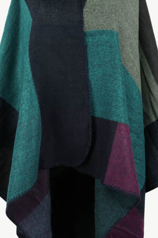 Shop Color Block Open Front Poncho - High-Quality U.S. Made Women’s Fashion with Free & Fast Shipping