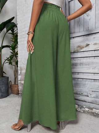 Shop Matcha Green Honey Tied High Waist Wide Leg Pants - High-Quality U.S. Made Women’s Fashion with Free & Fast Shipping