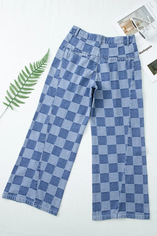 Shop Checkered Wide Leg Jeans with Pockets - High-Quality U.S. Made Women’s Fashion with Free & Fast Shipping