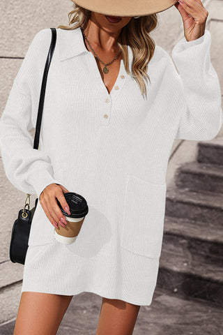 Shop Johnny Collar Drop Shoulder Sweater Dress - High-Quality U.S. Made Women’s Fashion with Free & Fast Shipping