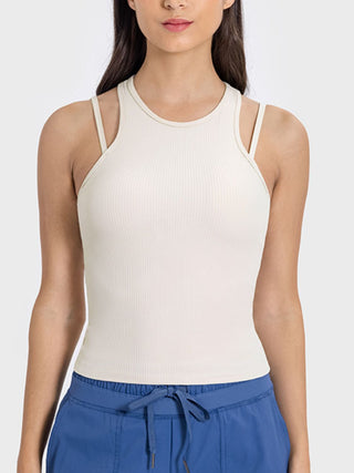 Shop Millennia Cutout Round Neck Racerback Active Tank - High-Quality U.S. Made Women’s Fashion with Free & Fast Shipping