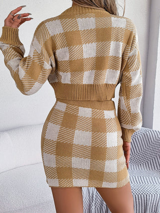 Shop Plaid Round Neck Top and Skirt Sweater Set - High-Quality U.S. Made Women’s Fashion with Free Fast Shipping