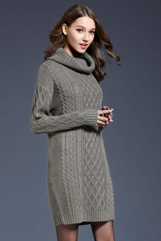 Shop Woven Right Full Size Mixed Knit Cowl Neck Dropped Shoulder Sweater Dress - High-Quality U.S. Made Women’s Fashion with Free & Fast Shipping