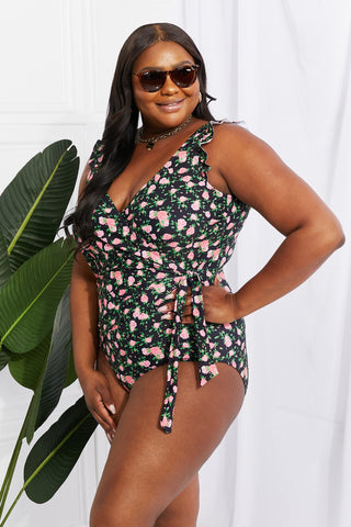 Shop Marina West Swim Full Size Float On Ruffle Faux Wrap One-Piece in Floral - High-Quality U.S. Made Women’s Fashion with Free & Fast Shipping