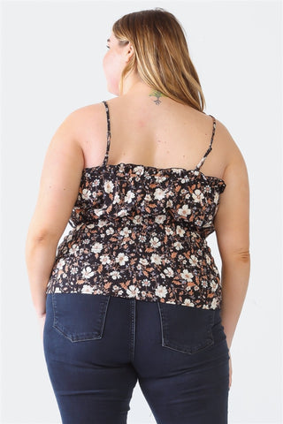 Shop Zenobia Plus Size Frill Floral Square Neck Cami - High-Quality U.S. Made Women’s Fashion with Free Fast Shipping