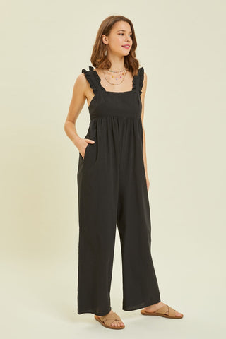 Shop HEYSON Full Size Ruffled Strap Back Tie Wide Leg Jumpsuit - High-Quality U.S. Made Women’s Fashion with Free & Fast Shipping