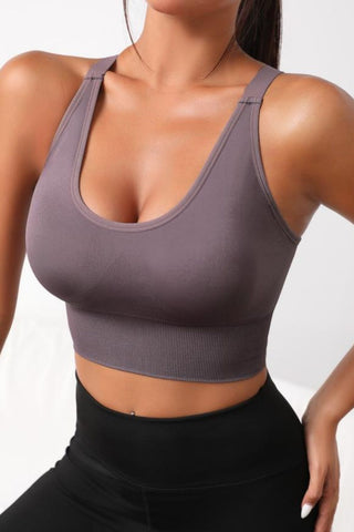 Shop Mauve Scoop Neck Long Active Bra - High-Quality U.S. Made Women’s Fashion with Free & Fast Shipping