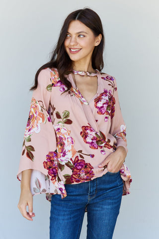 Shop Floral ODDI Full Size Floral Bell Sleeve Crepe Top - High-Quality U.S. Made Women’s Fashion with Free & Fast Shipping