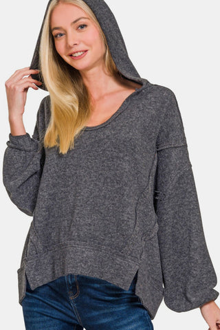 Shop Zenana Brushed Hacci Exposed Seam Hoodie - High-Quality U.S. Made Women’s Fashion with Free & Fast Shipping