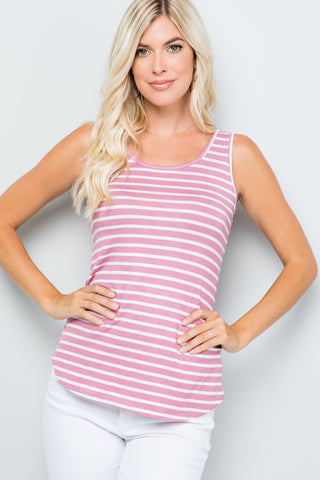 Shop Pink Stripe Celeste Full Size Backside Bow Tie Striped Tank - High-Quality U.S. Made Women’s Fashion with Free & Fast Shipping