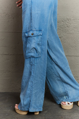 Shop GeeGee Out Of Site Full Size Denim Cargo Pants - High-Quality U.S. Made Women’s Fashion with Free & Fast Shipping