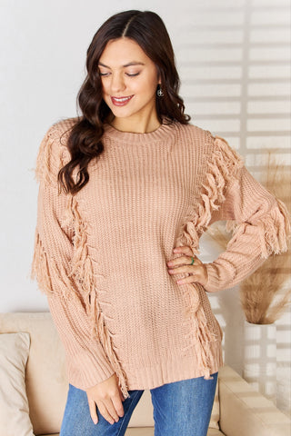 Shop And The Why Tassel Detail Long Sleeve Sweater - High-Quality U.S. Made Women’s Fashion with Free Fast Shipping