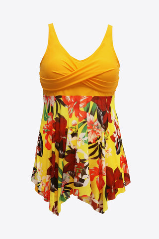 Shop Plus Size Floral Two-Tone Asymmetrical Hem Two-Piece Swimsuit - High-Quality U.S. Made Women’s Fashion with Free & Fast Shipping