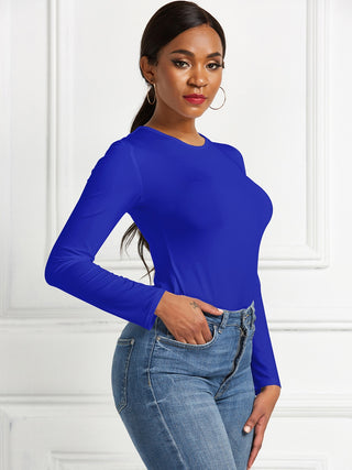 Shop Round Neck Long Sleeve Bodysuit - High-Quality U.S. Made Women’s Fashion with Free & Fast Shipping