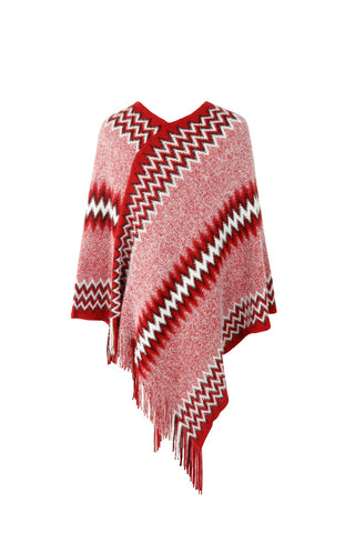 Shop Fringe Hem Striped Cape Sleeve Poncho - High-Quality U.S. Made Women’s Fashion with Free Fast Shipping