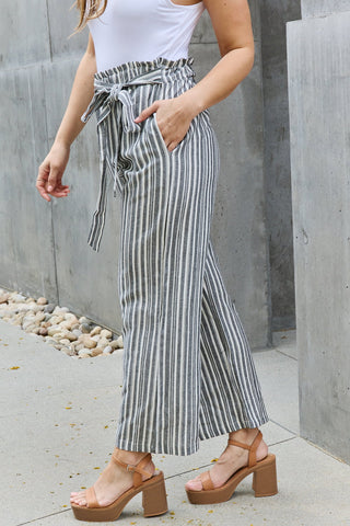 Shop Heimish Find Your Path Full Size Paperbag Waist Striped Culotte Pants - High-Quality U.S. Made Women’s Fashion with Free & Fast Shipping