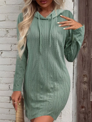 Shop Gum Leaf Drawstring Hooded Sweater Dress - High-Quality U.S. Made Women’s Fashion with Free & Fast Shipping