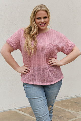 Shop e.Luna Full Size Chunky Knit Short Sleeve Top in Mauve - High-Quality U.S. Made Women’s Fashion with Free & Fast Shipping