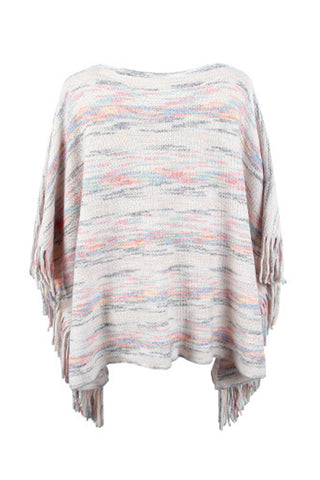 Shop Round Neck Fringe Detail Sleeve Poncho - High-Quality U.S. Made Women’s Fashion with Free & Fast Shipping