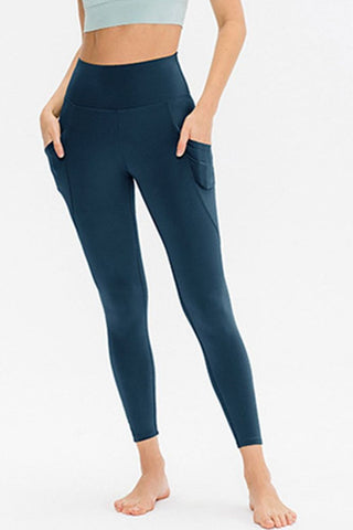 Shop Deep Teal Slim Fit Long Active Leggings with Pockets - High-Quality U.S. Made Women’s Fashion with Free & Fast Shipping