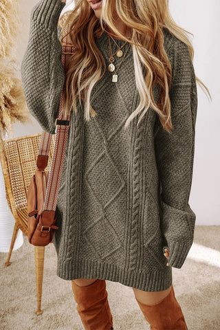 Shop Sage Cable-Knit Round Neck Sweater Dress - High-Quality U.S. Made Women’s Fashion with Free & Fast Shipping