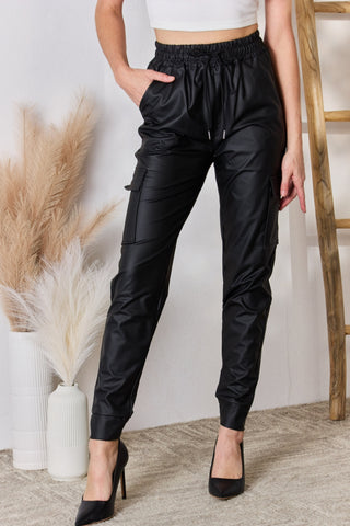 Shop Color 5 Faux Leather Cargo Pants - High-Quality U.S. Made Women’s Fashion with Free & Fast Shipping