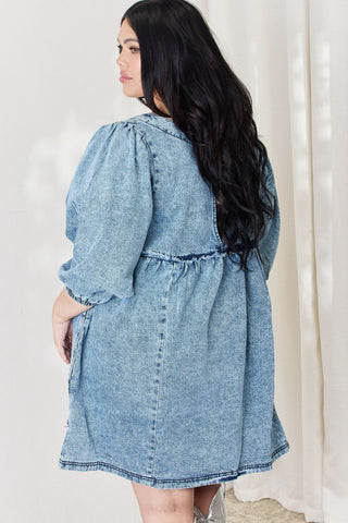 Shop HEYSON Full Size Oversized Denim Babydoll Dress - High-Quality U.S. Made Women’s Fashion with Free Fast Shipping