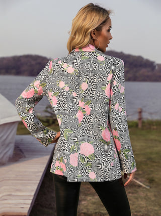 Shop Printed Lapel Collar Long Sleeve Blazer - High-Quality U.S. Made Women’s Fashion with Free & Fast Shipping