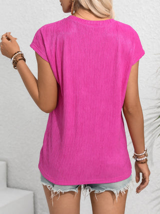 Shop Round Neck Cap Sleeve Blouse Now On Klozey Store - Trendy U.S. Premium Women Apparel & Accessories And Be Up-To-Fashion!