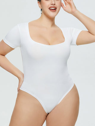 Shop White Full Size Square Neck Short Sleeve Bodysuit - High-Quality U.S. Made Women’s Fashion with Free & Fast Shipping