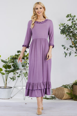 Shop Lilac Celeste Full Size Layered Ruffle Hem Dress with Pockets - High-Quality U.S. Made Women’s Fashion with Free & Fast Shipping