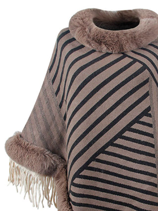 Shop Striped Fringe Hem Poncho - High-Quality U.S. Made Women’s Fashion with Free Fast Shipping