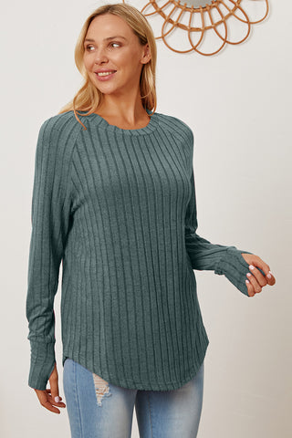 Shop Turquoise Basic Bae Full Size Ribbed Thumbhole Sleeve T-Shirt - High-Quality U.S. Made Women’s Fashion with Free & Fast Shipping