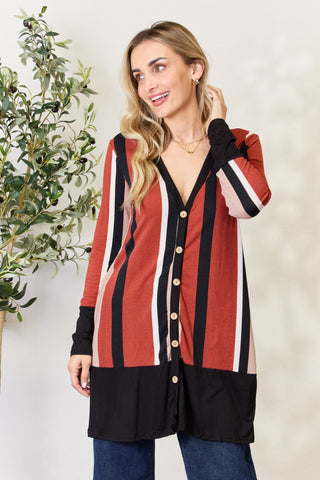 Shop Celeste Full Size Striped Button Up Long Sleeve Cardigan - High-Quality U.S. Made Women’s Fashion with Free & Fast Shipping