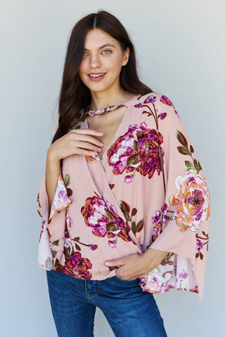 Shop ODDI Full Size Floral Bell Sleeve Crepe Top - High-Quality U.S. Made Women’s Fashion with Free & Fast Shipping