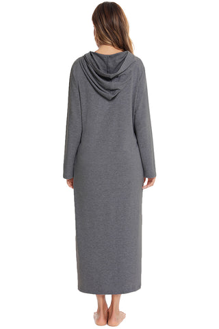 Shop Zip Front Hooded Night Dress with Pockets - High-Quality U.S. Made Women’s Fashion with Free & Fast Shipping