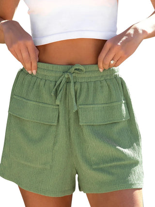 Shop Matcha Green Drawstring High Waist Shorts with Pockets - High-Quality U.S. Made Women’s Fashion with Free & Fast Shipping