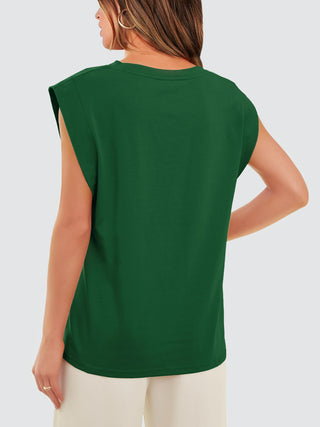 Shop Round Neck Cap Sleeve Tank - High-Quality U.S. Made Women’s Fashion with Free & Fast Shipping