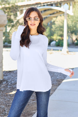 Shop White Basic Bae Full Size Round Neck Long Sleeve T-Shirt - High-Quality U.S. Made Women’s Fashion with Free & Fast Shipping