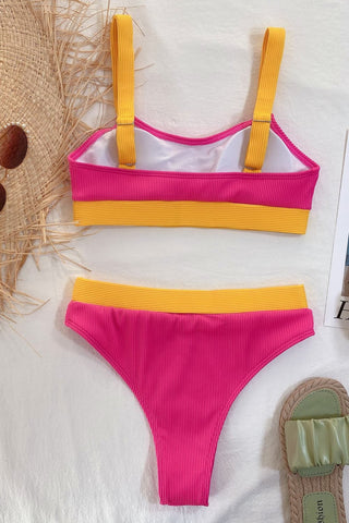 Shop Color Block Scoop Neck Bikini Set - High-Quality U.S. Made Women’s Fashion with Free Fast Shipping