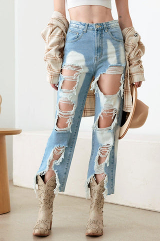 Shop Litz La Frayed Cut Distressed Jeans - High-Quality U.S. Made Women’s Fashion with Free & Fast Shipping