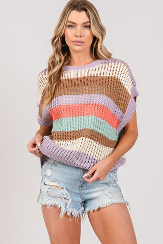 Shop SAGE + FIG Color Block Striped Crochet Sweater - High-Quality U.S. Made Women’s Fashion with Free & Fast Shipping