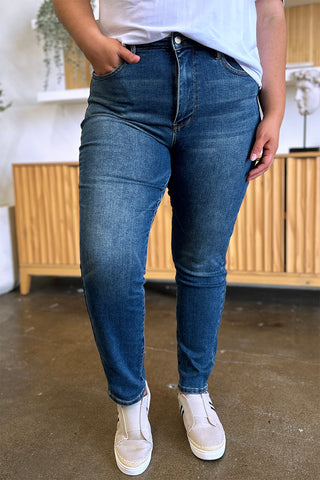 Shop Dark Judy Blue Full Size Tummy Control High Waist Slim Jeans - High-Quality U.S. Made Women’s Fashion with Free & Fast Shipping