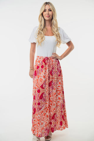 Shop Orange White Birch Full Size High Waisted Floral Woven Skirt - High-Quality U.S. Made Women’s Fashion with Free & Fast Shipping