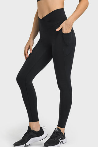 Shop Black V-Waist Yoga Leggings with Pockets - High-Quality U.S. Made Women’s Fashion with Free & Fast Shipping