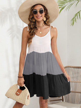 Shop Black Color Block Spaghetti Strap Cover-Up Dress - High-Quality U.S. Made Women’s Fashion with Free & Fast Shipping